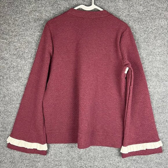 NWT Lumie Woemen's Burgundy Ruffle‎ Flare Sleeve Sweater SZ M - Picture 3 of 8